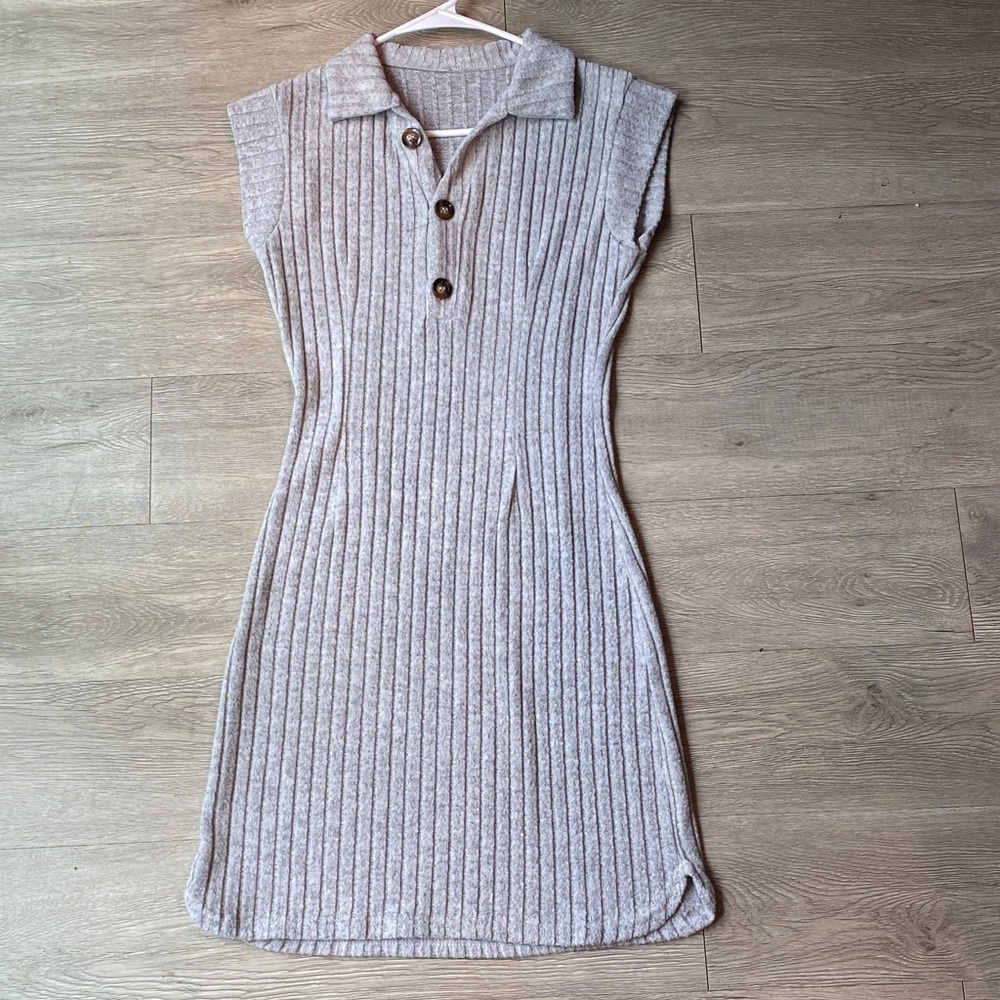 Gray Ribbed Knit Dress